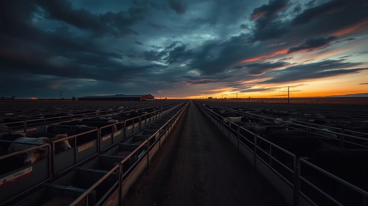 Cattle in a feedlot with futures prices rising ahead of a USDA report.