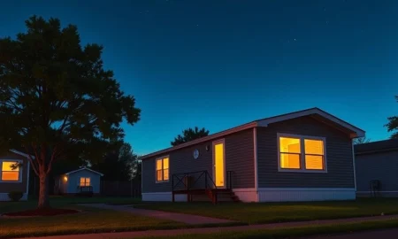 Cavco Industries manufactured home at dusk, representing the CVCO stock oversold analysis.