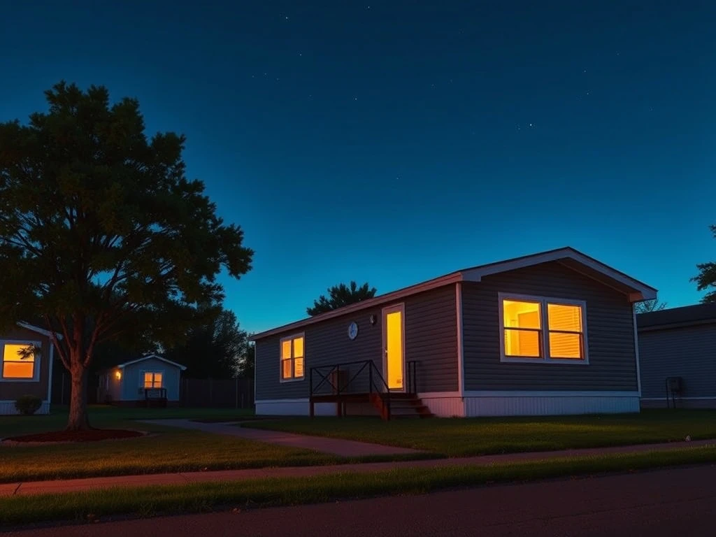 Cavco Industries manufactured home at dusk, representing the CVCO stock oversold analysis.