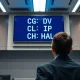 Financial analyst monitors stock ticker showing CGDV, RCL, IP, HAL ETF and stock symbols.