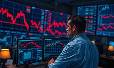 Financial trading floor during market volatility from Middle East conflict impacting Citadel and ExodusPoint