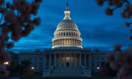 U.S. Capitol building at dusk representing the CLARITY Act crypto legislation debate in Congress.