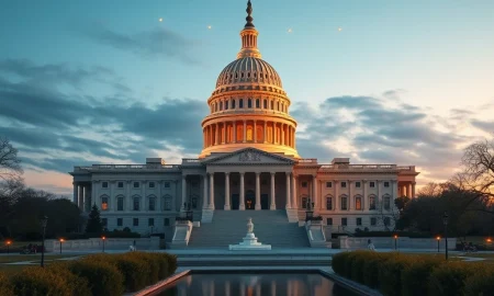 The U.S. Capitol with a blockchain network overlay symbolizing the Clarity Act's impact on cryptocurrency regulation.