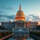 The U.S. Capitol with a blockchain network overlay symbolizing the Clarity Act's impact on cryptocurrency regulation.