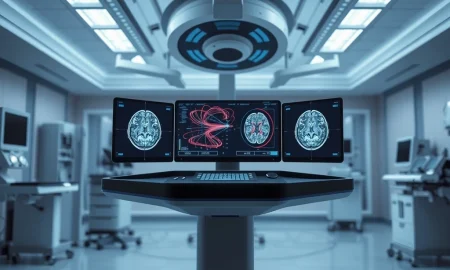 Advanced medical navigation console in a surgical suite representing ClearPoint Neuro's innovative technology.