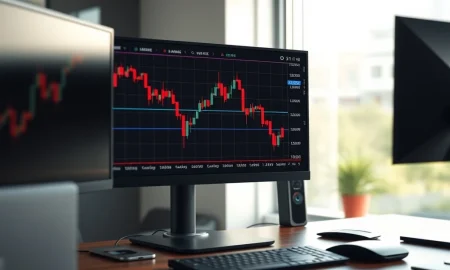 CNO Financial Group stock chart breaking below the 200-day moving average on a trading desk monitor.