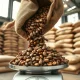 Cocoa beans being measured for export, representing market consolidation after large Ivory Coast purchases in March 2026.