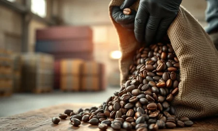 Cocoa farmer harvesting ripe pods in Ivory Coast as export purchases impact global cocoa prices