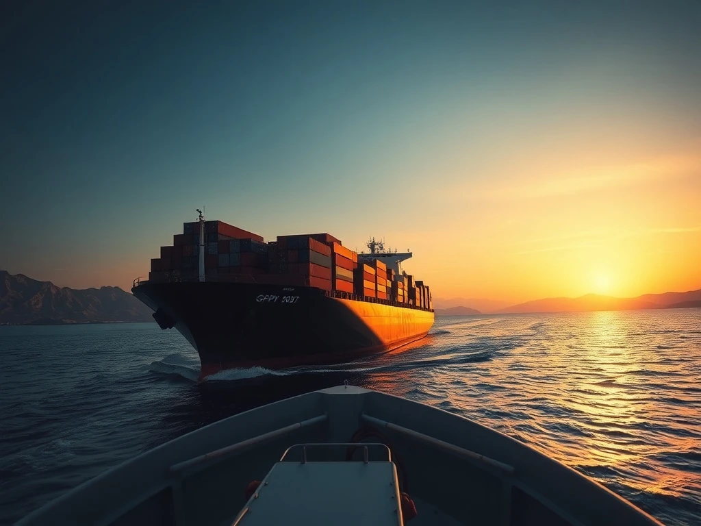 Cargo ship navigating Strait of Hormuz as cocoa shipping threats disrupt global supply chains in 2026