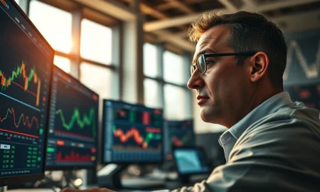 Coffee trader monitors rising commodity prices on financial market screens.