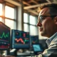 Coffee trader monitors rising commodity prices on financial market screens.