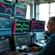 Commodity trader monitors coffee futures prices on a financial trading desk.