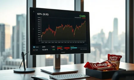 Analyst workstation showing Conagra Brands (CAG) stock chart with an 8% dividend yield highlighted.