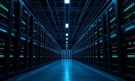 Core Scientific data center interior showcasing server infrastructure for Bitcoin mining and AI computing transition