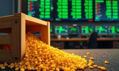 Corn kernels representing the commodity futures rally on March 8, 2026.