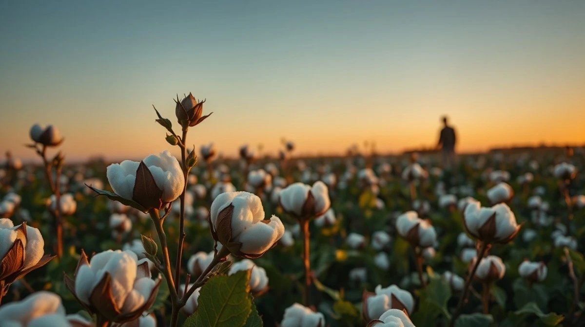 Cotton field with bolls representing agricultural commodity futures trading.