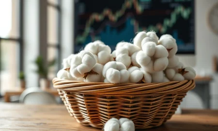 Raw cotton bolls representing the sharp decline in cotton futures prices on Thursday, May 8, 2025.