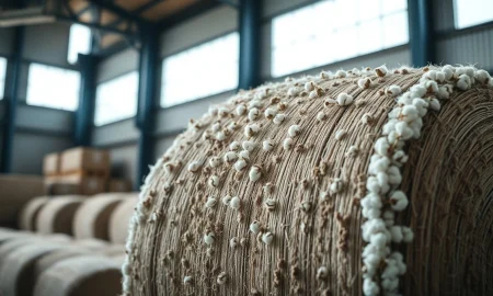 Cotton bales in a warehouse, representing the commodity market rally.