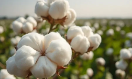 Raw cotton bolls representing the commodity market as cotton futures prices decline on Wednesday.