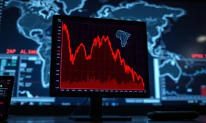 Breaking news chart showing a sharp plunge in crude oil prices amid Iran war developments and G-7 stockpile talks.