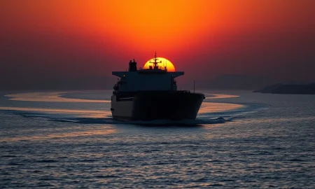 Oil tanker in the Strait of Hormuz as crude oil prices plunge on Iran war developments.