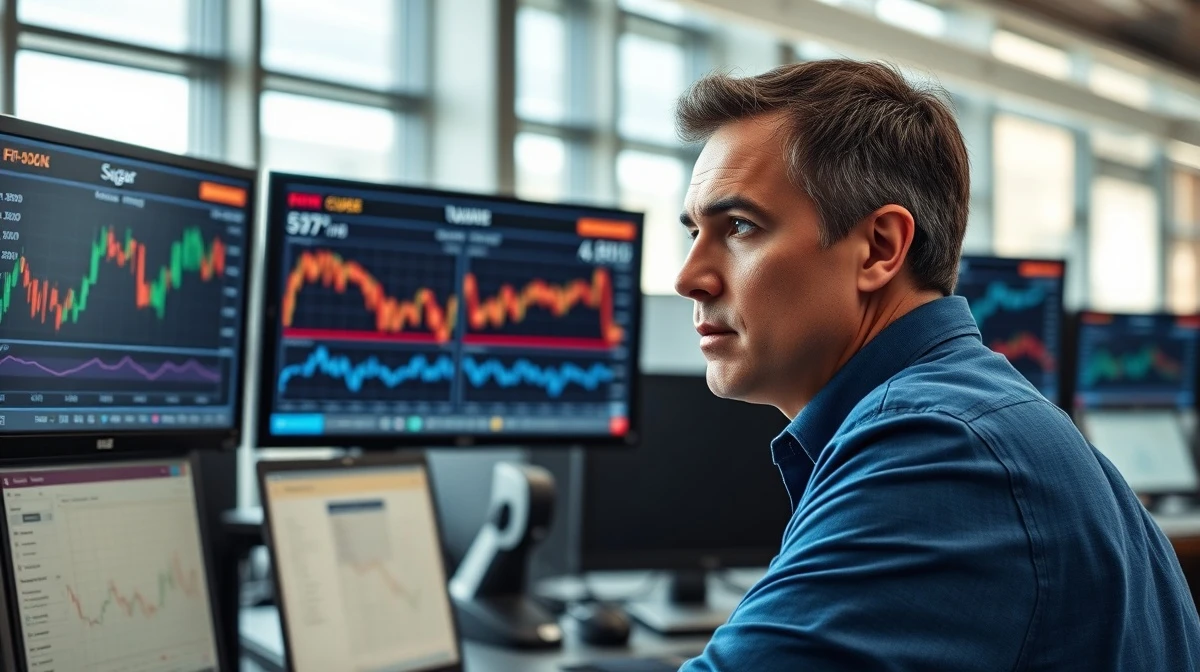A trader monitors sugar and crude oil futures prices on financial market screens.