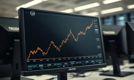 Crude oil price chart showing a sharp spike due to escalating Middle East tensions on a trading terminal.