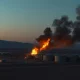 Middle Eastern oil depot at sunset following reported Israeli strikes on Iranian fuel facilities in March 2026