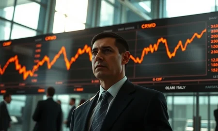 Financial analyst monitoring unusual options trading activity for CRWD, OLMA, and COF stocks on trading floor.