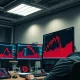 Financial monitor showing red cryptocurrency price charts after geopolitical news.