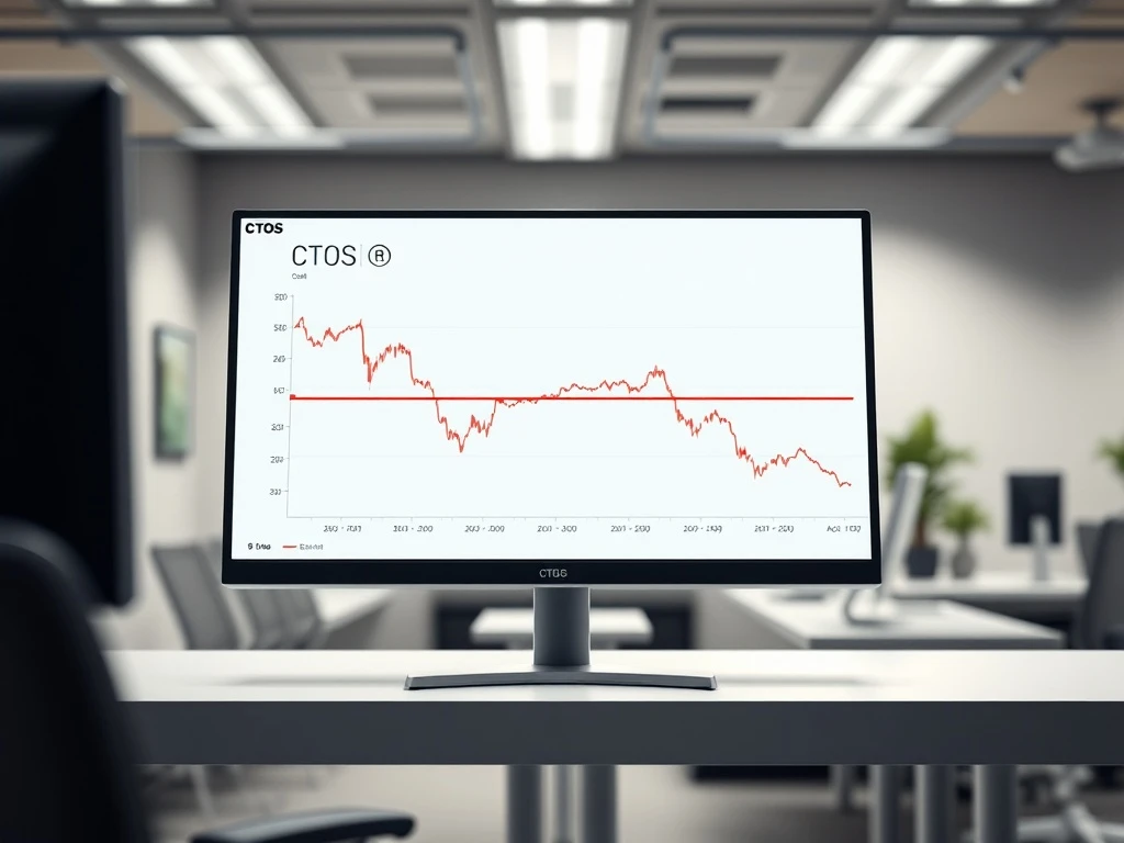 CTOS stock chart crossing below its 200-day moving average on a trading terminal.