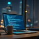 A developer's laptop showing code, representing the Cursor AI coding model built on Kimi.