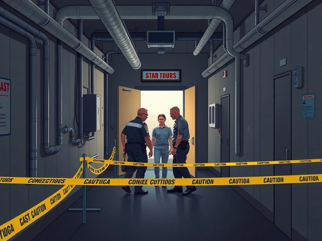First responders assist after a chemical incident backstage at Disneyland near Star Tours.