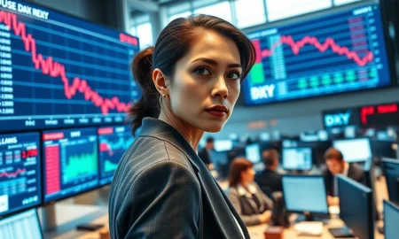 Trader monitors falling US dollar index DXY after President Trump's comments on Iran war, March 2026 financial markets.