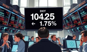 Trading floor monitors show dollar index falling after Trump's Iran war comments on March 9, 2026