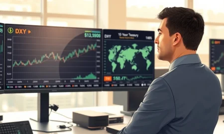 Financial analyst monitoring US dollar index and Treasury yield charts on March 11, 2026 trading day