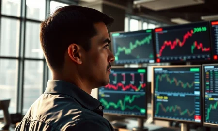 Trader monitors financial data as the U.S. dollar index falls on March 16, 2026.