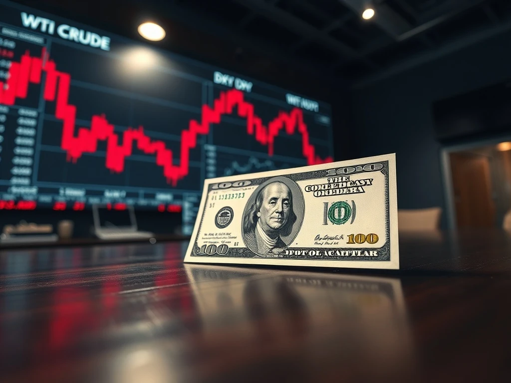 U.S. dollar bill with falling oil price charts in background, representing market volatility on March 11, 2026.