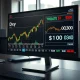 DXY dollar index and oil price charts spiking on trading desk monitor showing March 2026 currency market movement