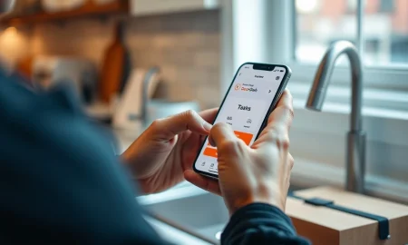 A delivery courier uses the DoorDash Tasks app on a smartphone to complete AI training assignments.