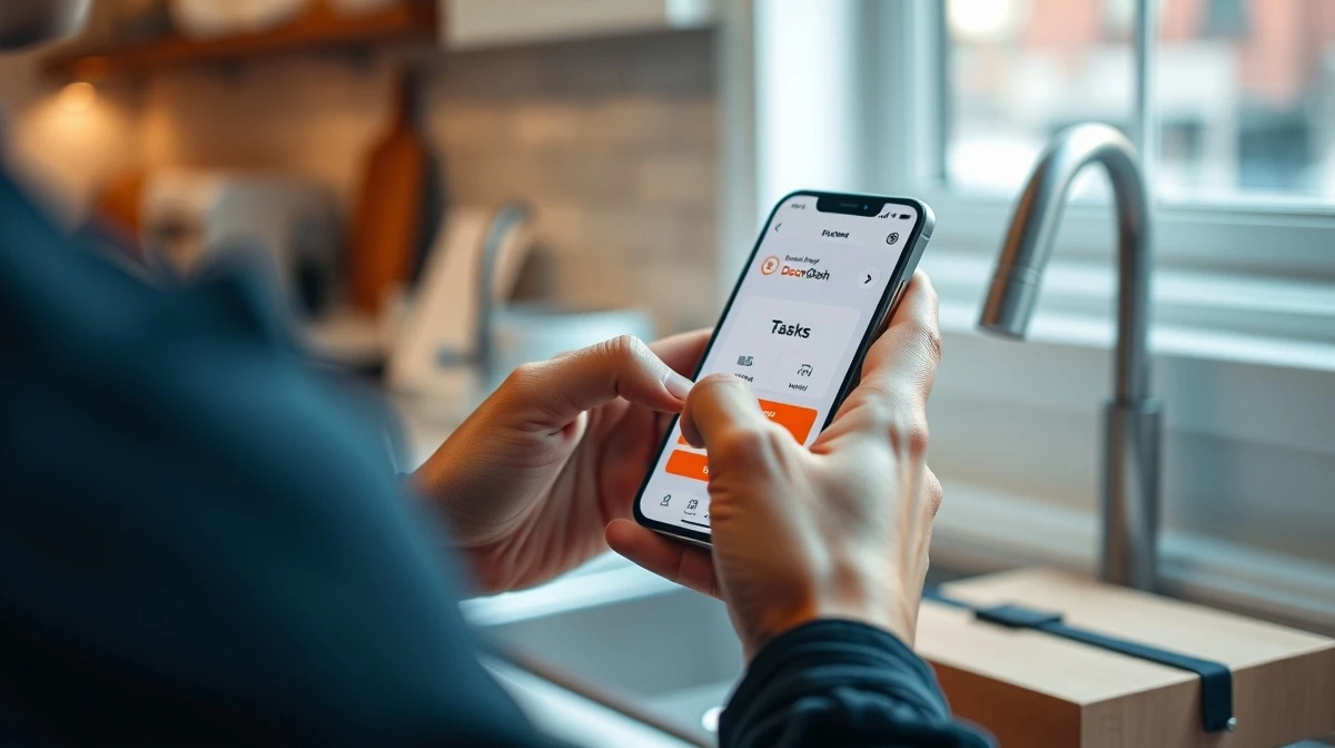 A delivery courier uses the DoorDash Tasks app on a smartphone to complete AI training assignments.