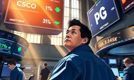 Dow Jones trading floor analysis showing Cisco Systems decline and Procter & Gamble gain on March 9, 2026