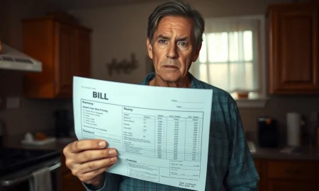 A homeowner reviews a high electricity bill, highlighting a key midterm election issue.