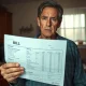 A homeowner reviews a high electricity bill, highlighting a key midterm election issue.
