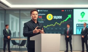 Elon Musk announces X Money launch with Dogecoin price surge in background.