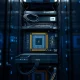 Advanced AI data center server rack highlighting the networking hardware bottleneck Eridu aims to solve.