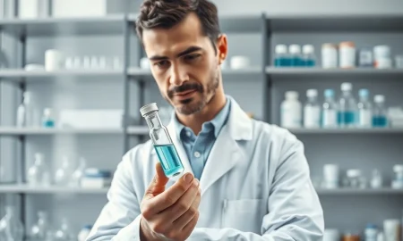 Scientist analyzing medication in lab representing Esperion Therapeutics' cardiovascular drug research and Q4 earnings report.