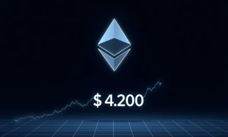 Ethereum logo over a chart at the critical $4,200 price level deciding the 2026 altcoin season.