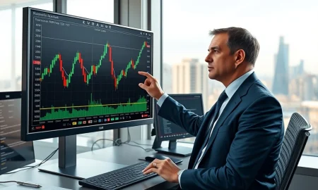 Financial analyst reviewing EUR/GBP exchange rate chart with Rabobank warning of upward risk.