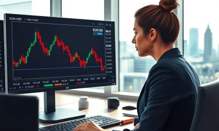 Forex trader analyzing EUR/USD bearish chart as energy shock impacts Euro valuation.